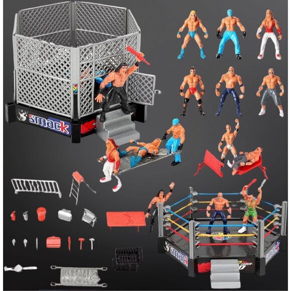 King Of Wrestlers Play-Set 12 Mini Wrestler 2 Rings & Accessories - Picture 1 of 6